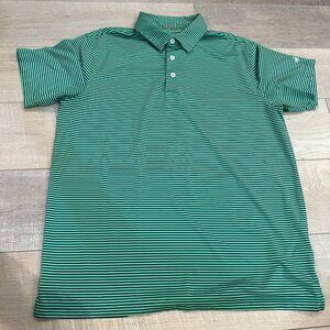 MICHEL ROUEN PERFORMANCE POLO GREEN BLUE STRIPE MEDIUM MENS